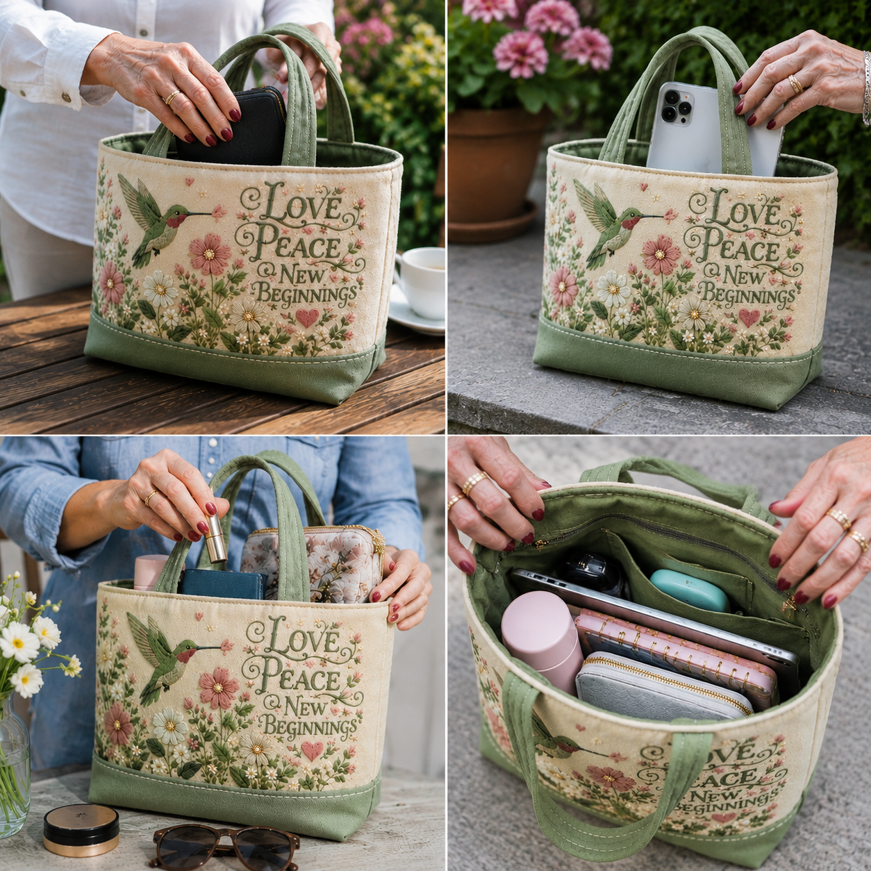 ๐ Love, Peace & New Beginnings | Spring Garden Hummingbird Tote Bag