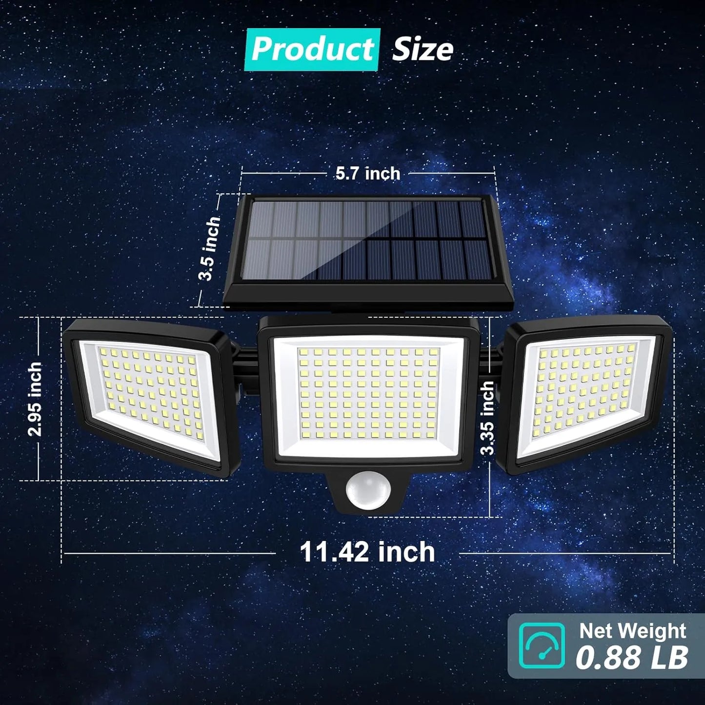 Foldable 3-Head Solar Motion Security Light with Remote