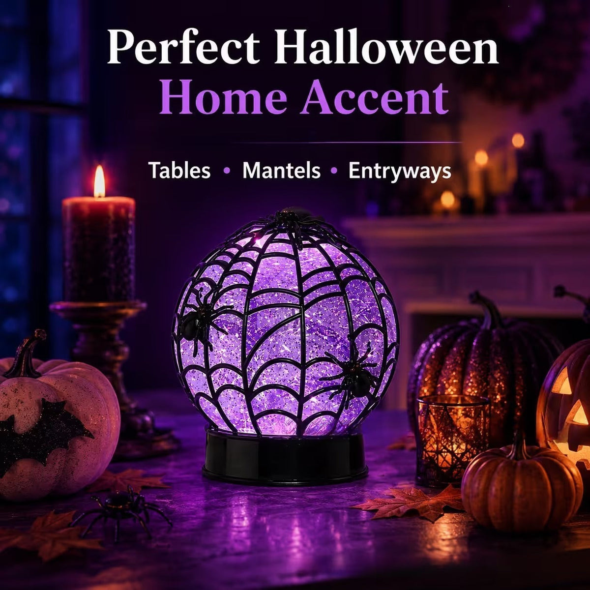 Halloween Swirling Glitter Ghost & Spider Globe Light