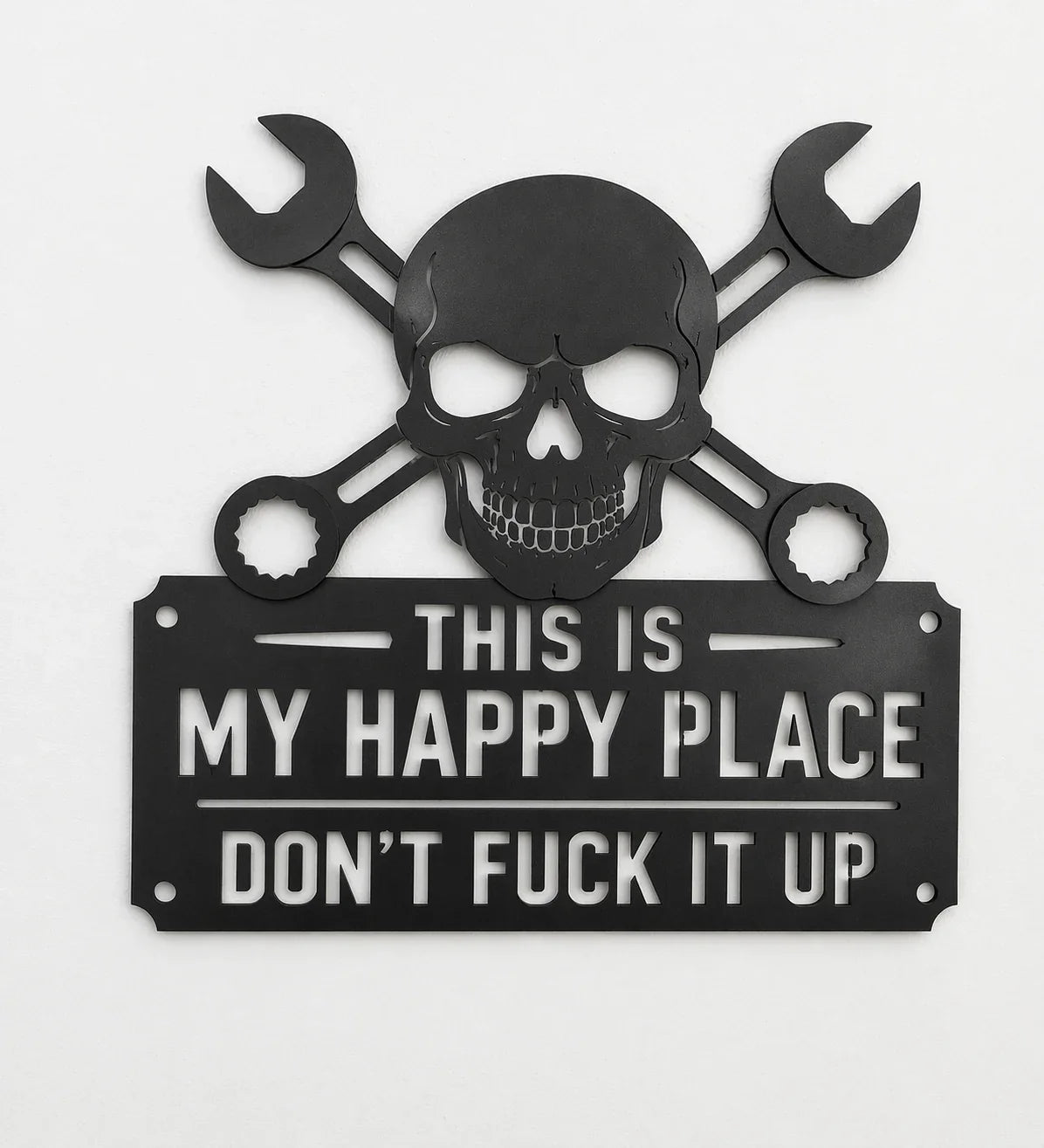 💀🔧"This Is My Happy Place" Metal Wall Art Sign