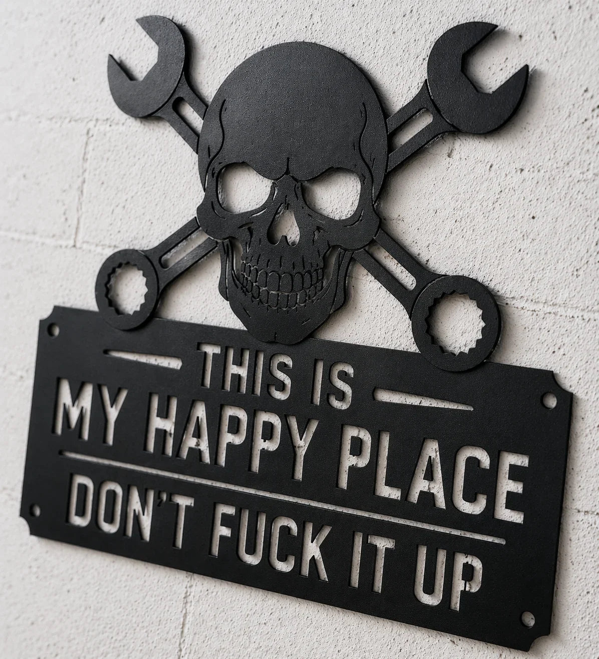 💀🔧"This Is My Happy Place" Metal Wall Art Sign