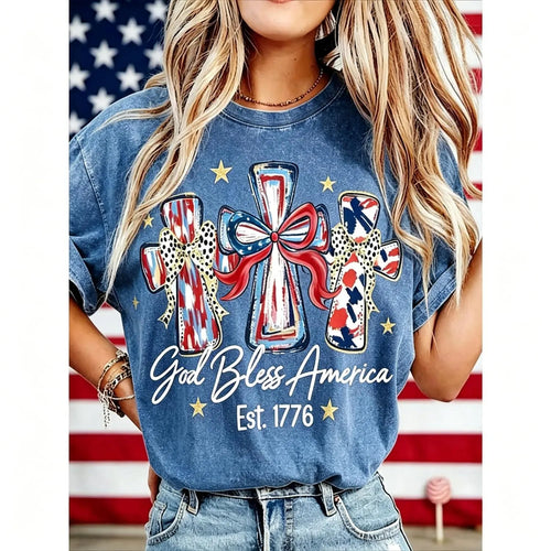 God Bless America Women Washed T-shirt Vintage 250 Years America Anniversary USA 250th Birthday Gift Shirt Memorial Independence Day 4th of July Men Women Cotton Tee Shirt