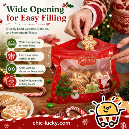 💖LAST DAY SALE 50% OFF!!🎁Easy Fill, Easy Seal🎄 Festive Self-Seal Treat Bags – Santa & Snowman Print | Resealable, Food-Safe & Perfect for Cookies, Chocolates & Little Gifts 🎅⛄