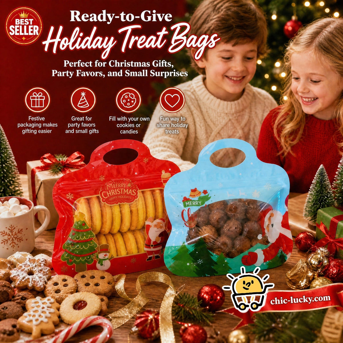 💖LAST DAY SALE 50% OFF!!🎁Easy Fill, Easy Seal🎄 Festive Self-Seal Treat Bags – Santa & Snowman Print | Resealable, Food-Safe & Perfect for Cookies, Chocolates & Little Gifts 🎅⛄