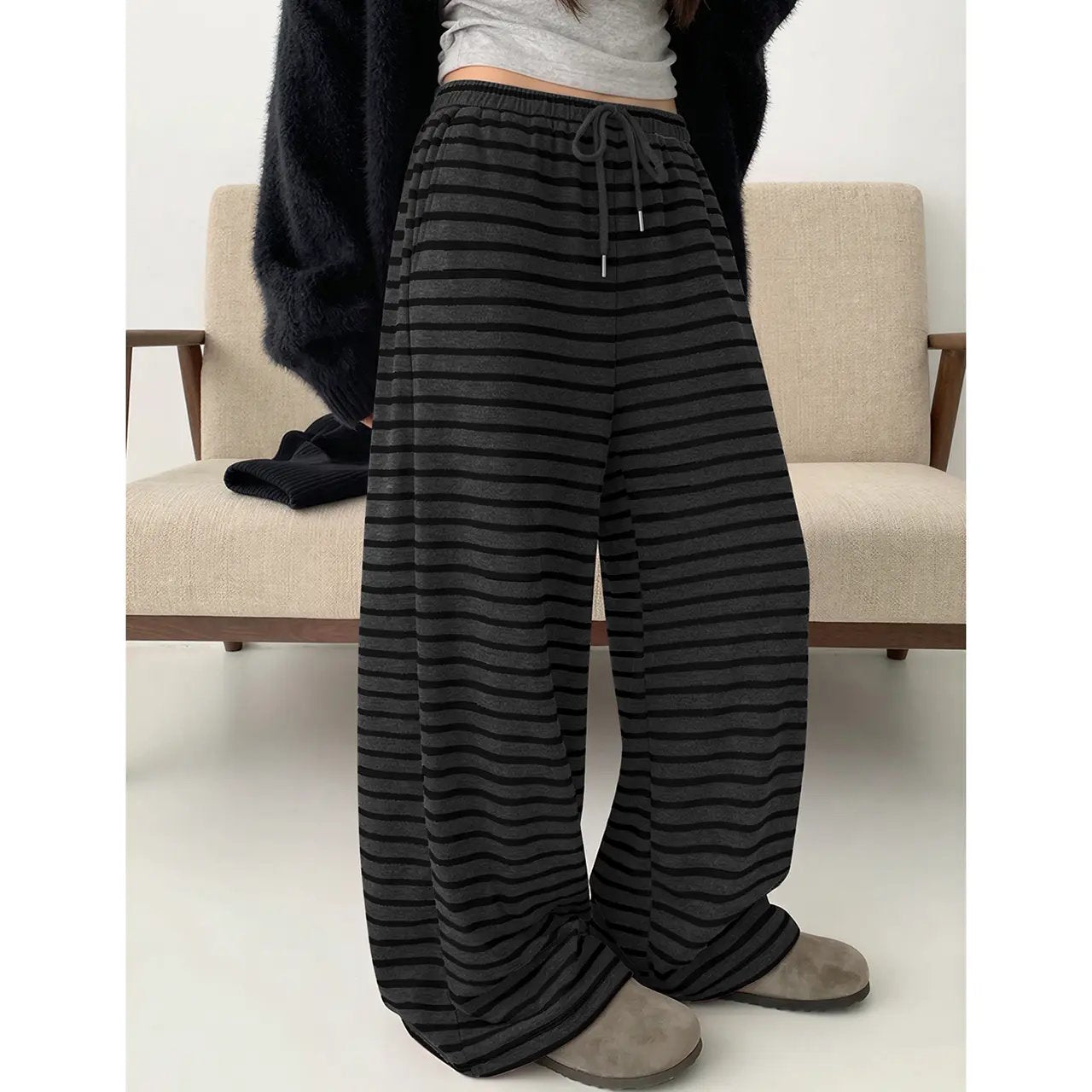 Womens Wide Leg Striped Barrel Pants Casual Loose Vintage Trousers with Pockets Oversized 2026