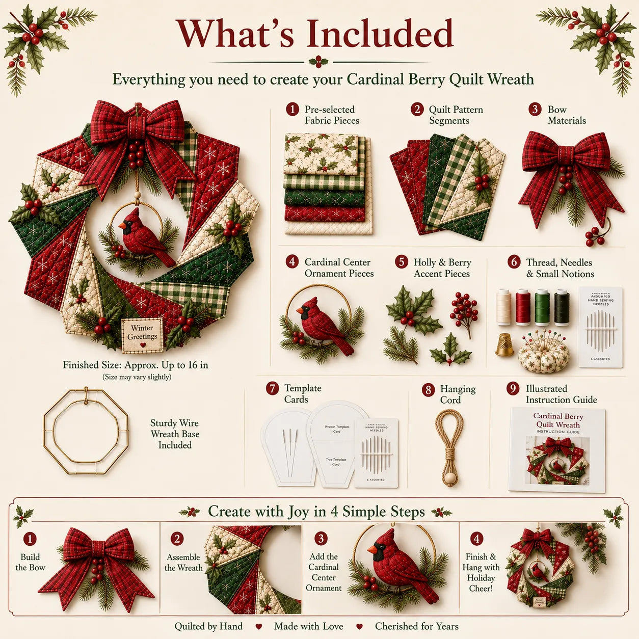 🔥LAST DAY 50% OFF - 🎄 Christmas Fabric Wreath DIY Kit – A Cardinal Blessing You’ll Make with Love & Treasure Year After Year ❤️🐦