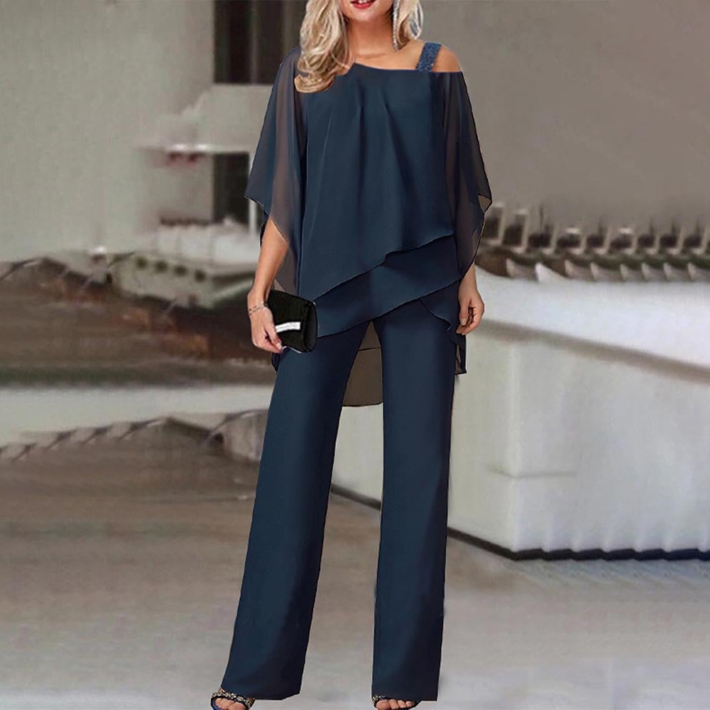 🔥 Free Shipping🔥Elegant Layered Chiffon Top & Wide-Leg Pants Set