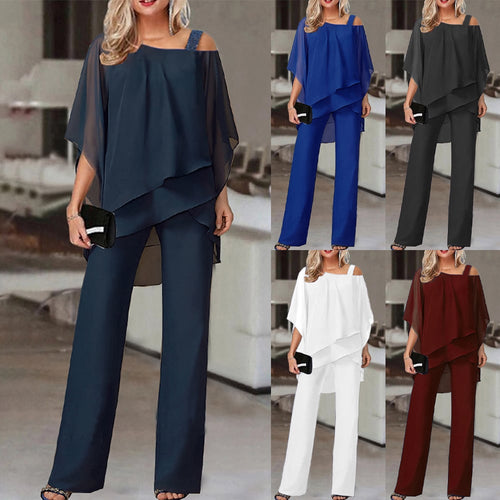 🔥 Free Shipping🔥Elegant Layered Chiffon Top & Wide-Leg Pants Set