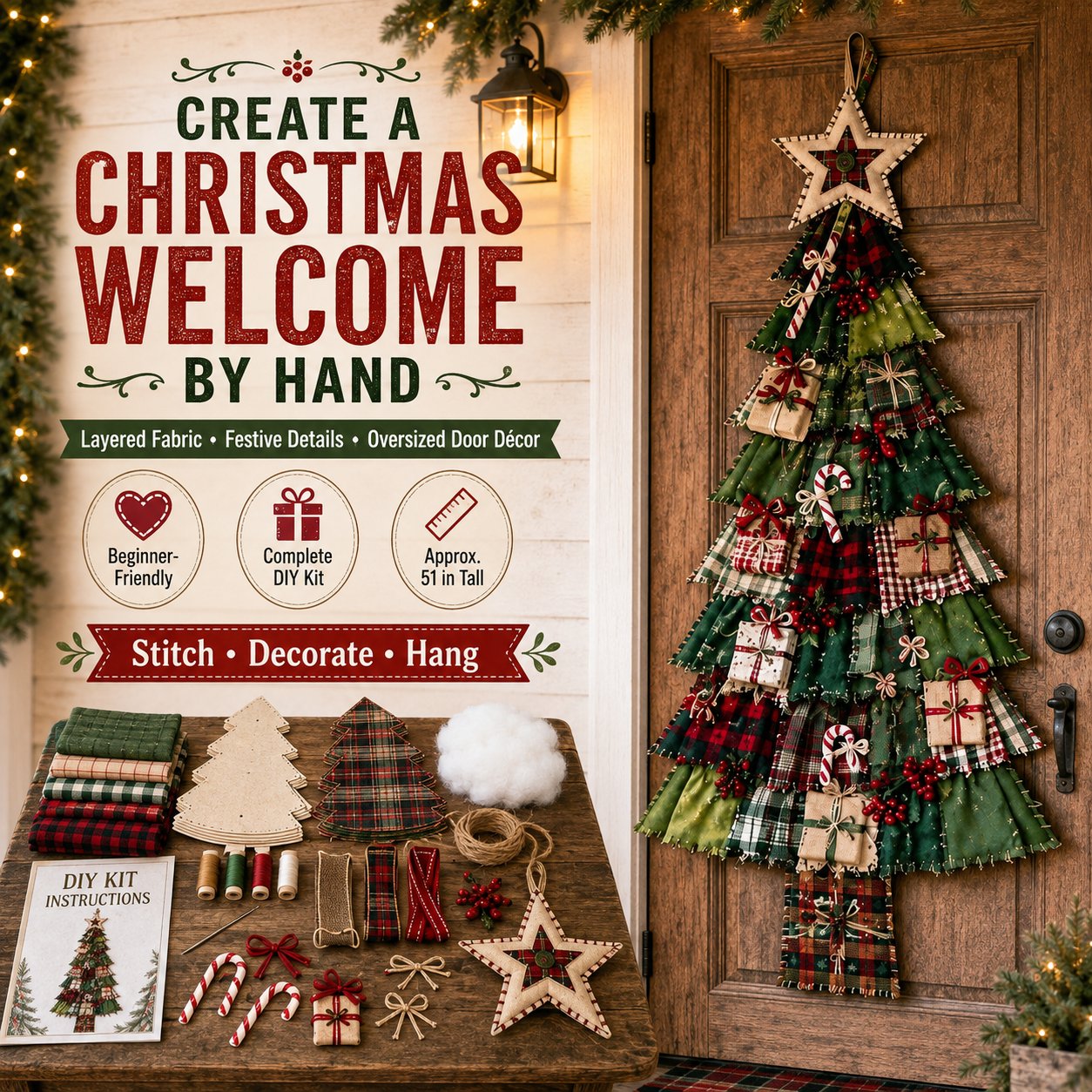 Create a Christmas welcome by hand with the patchwork tree kit