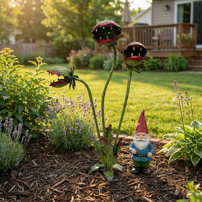 Whimsical Metal Carnivorous Plant Garden Stake for Outdoor Decor