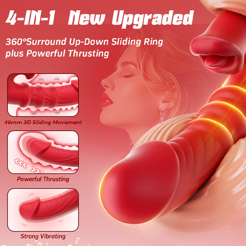 Thrusting Vibrator Sex Toys, Dildos Adult Toys G Spot Vibrator with Sliding Ring 7 Thrust Dildo 10 Tongue Licking Vibrating Sex Toy for Women