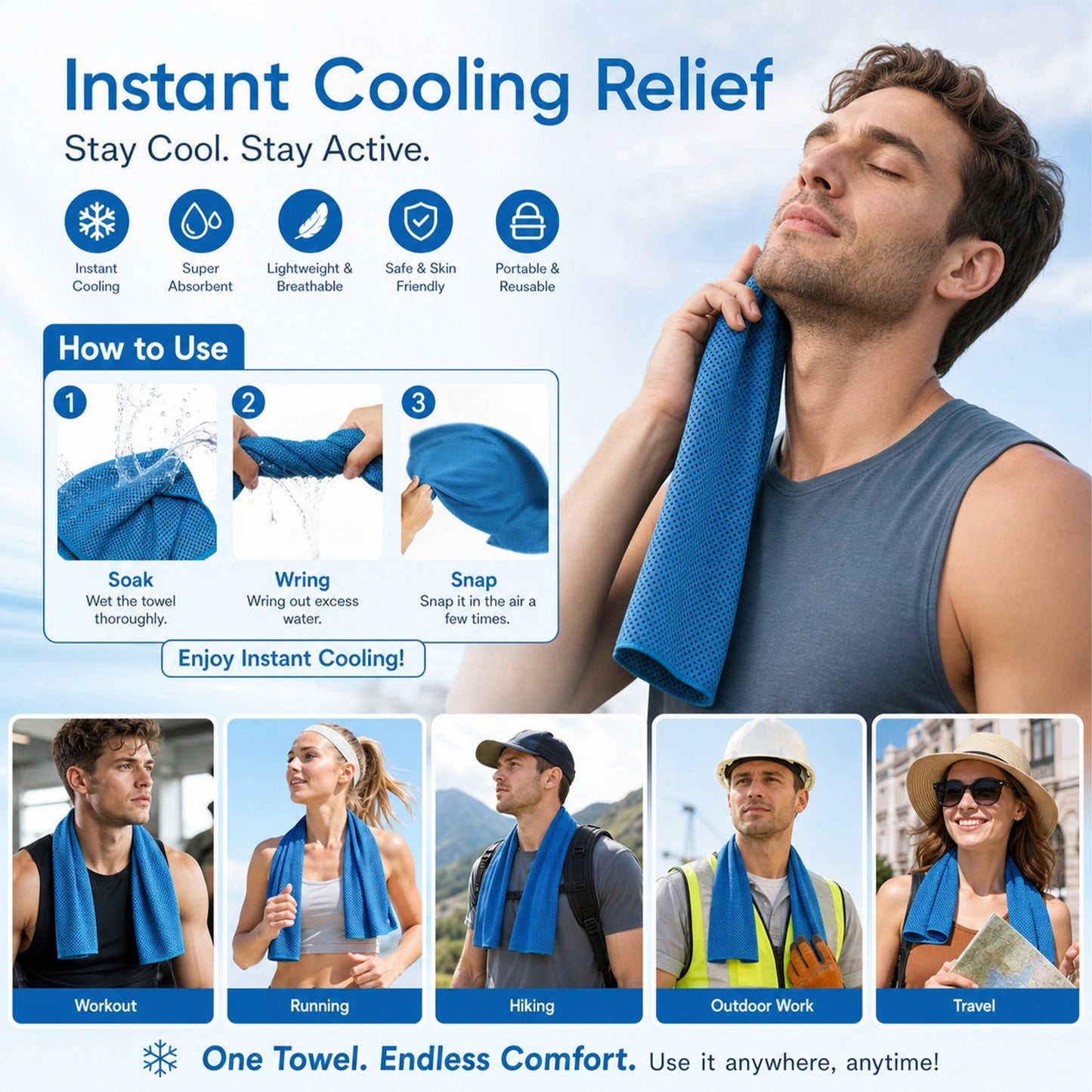 🎁Hot Sale Buy 1 Get 1 Free (Each only ＄9.99)🔥Cold Sweat Towel You Can Use Anywhere, Anytime! Reusable Soft Absorbent Cooling Portable