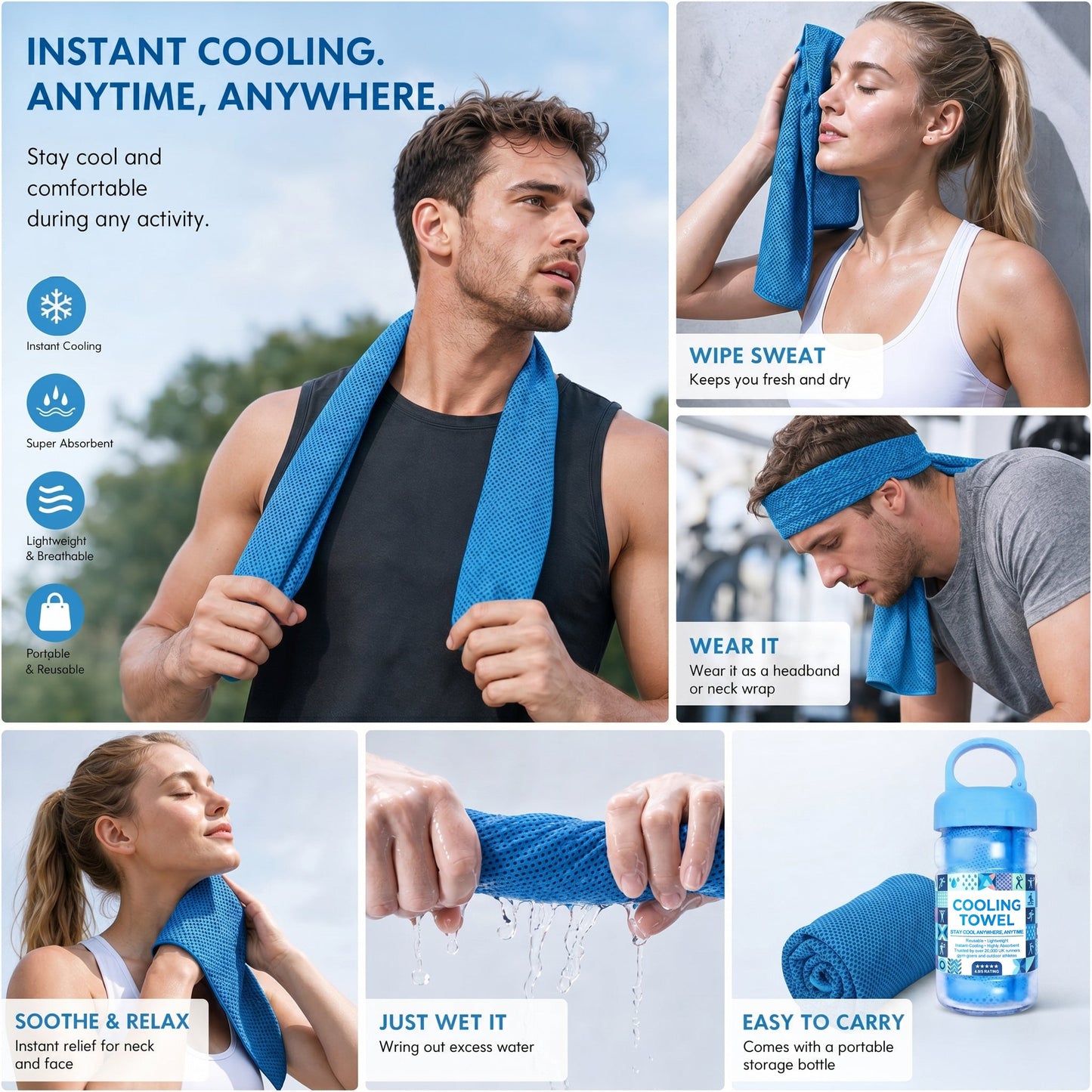 🎁Hot Sale Buy 1 Get 1 Free (Each only ＄9.99)🔥Cold Sweat Towel You Can Use Anywhere, Anytime! Reusable Soft Absorbent Cooling Portable