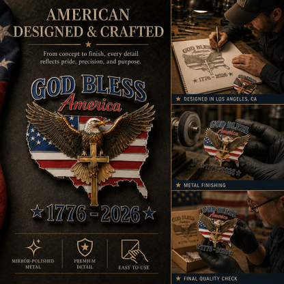 🇺🇸 God Bless America 1776–2026 Metal Car Emblem