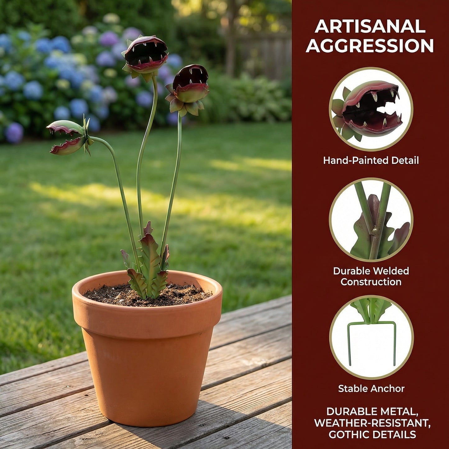 Whimsical Metal Carnivorous Plant Garden Stake for Outdoor Decor