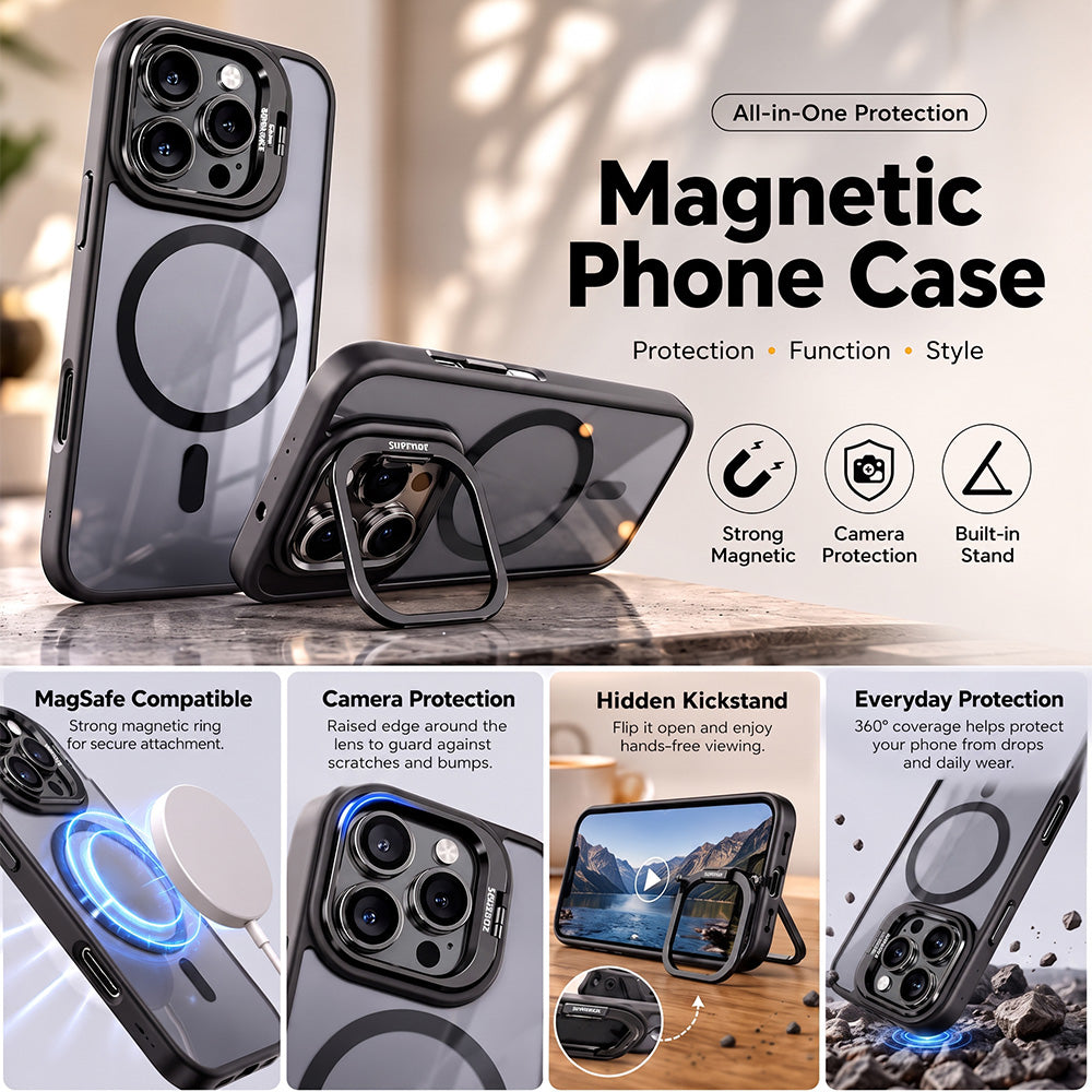 GOFAIR™ Magnetic Phone Case with Camera Protection & Built-In Stand