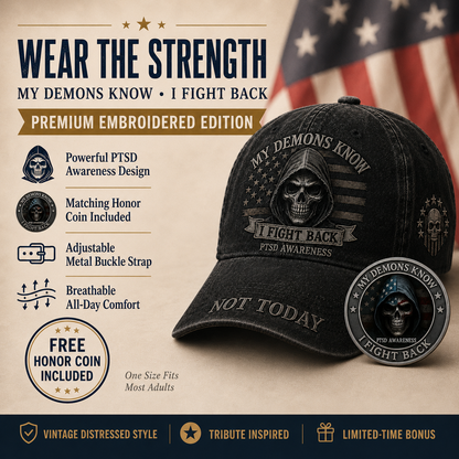 My Demons Know PTSD Awareness Cap 🎁 Free Honor Coin With Every Cap Purchase