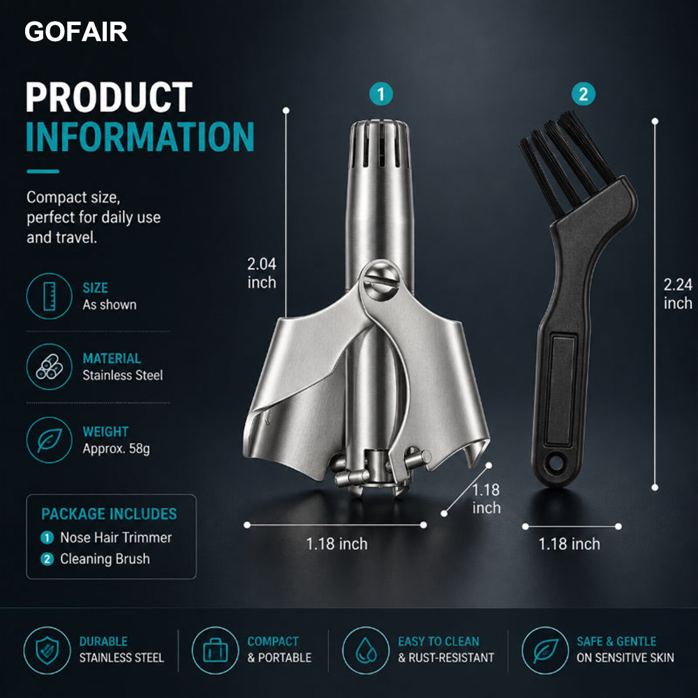 GOFAIR™ Manual Nose Hair Trimmer – Stainless Steel 360° Trimmer, Waterproof & No Battery Required