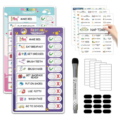 🧒👧2-in-1 Kids Magnetic Routine Chart Set (22 Pieces) | Bedtime & Morning Visual Schedule for Toddlers