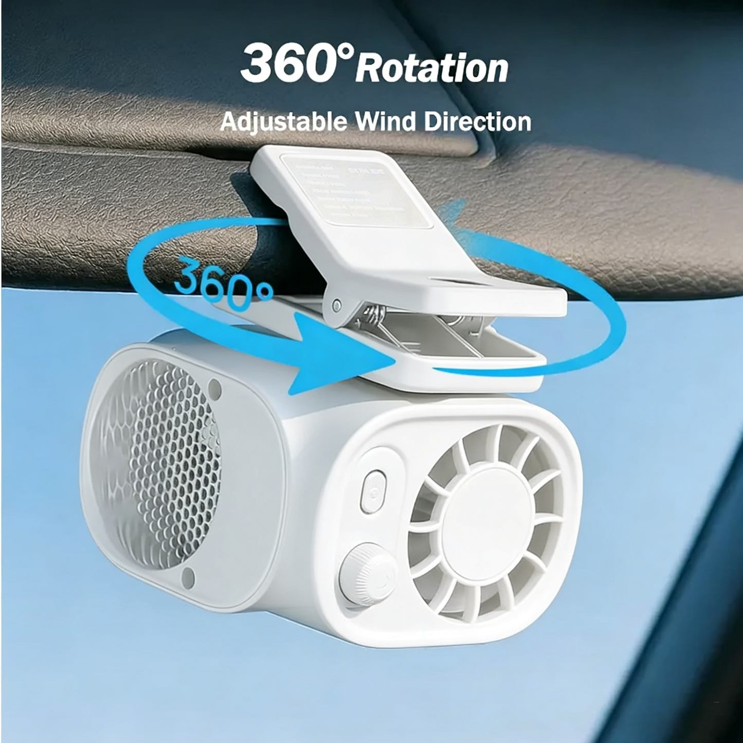 Car LCD Clip Fan 360° Rotatable 100 Speed Wind 12V USB Rechargeable 1800mAh Electric Fan Low Noise Mini Fan Clamp Anywhere Black