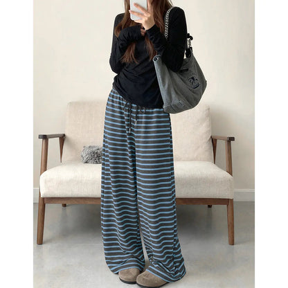 Womens Wide Leg Striped Barrel Pants Casual Loose Vintage Trousers with Pockets Oversized 2026