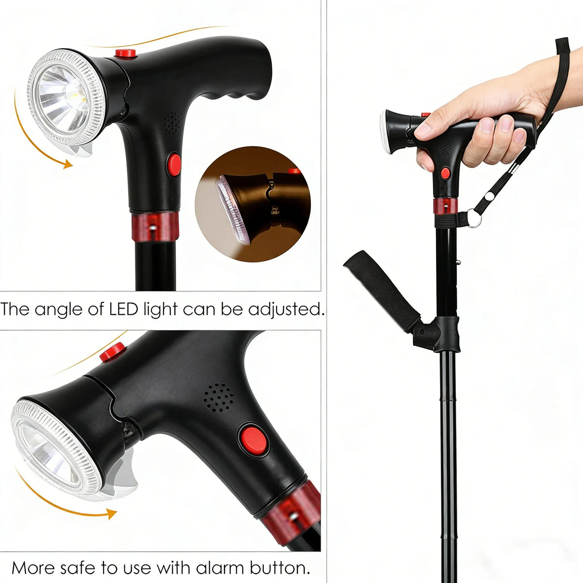 Adjustable smart folding cane with LED light 🦯💡
