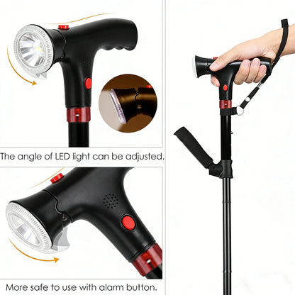 Adjustable smart folding cane with LED light 🦯💡