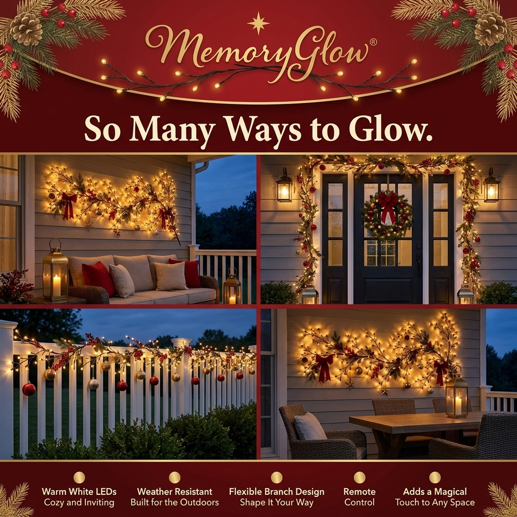 LED Branch Wall Light – Ornament-Ready Warm White Wall Tree (72/96 LEDs)