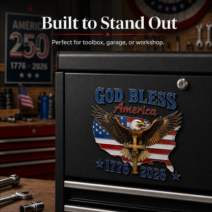 🇺🇸 God Bless America 1776–2026 Metal Car Emblem