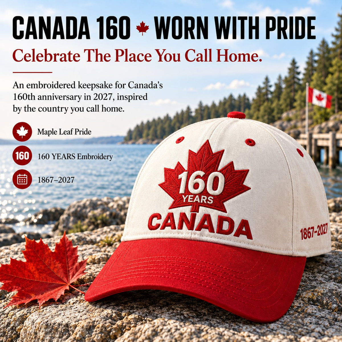 ⏳ Last Day 49% OFF – 🇨🇦 Official Canadian 160th Anniversary Embroidered Cap | 1867–2027 Maple Leaf Heritage Design – Gift Box Edition 🎁