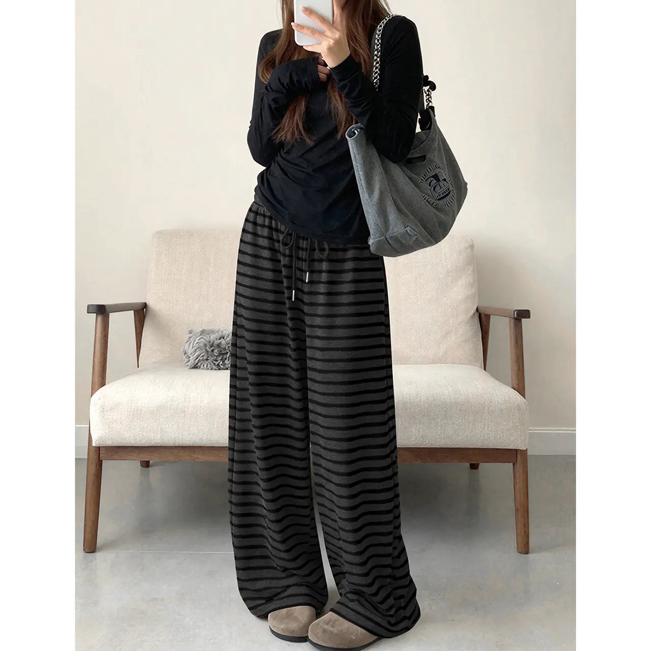 Womens Wide Leg Striped Barrel Pants Casual Loose Vintage Trousers with Pockets Oversized 2026