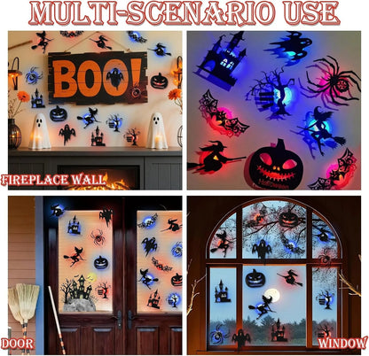 🔥50% OFF - 🎃8 Pack Halloween LED Silhouette Wall Light Stickers, Battery Powered Peel & Stick Decor Lights