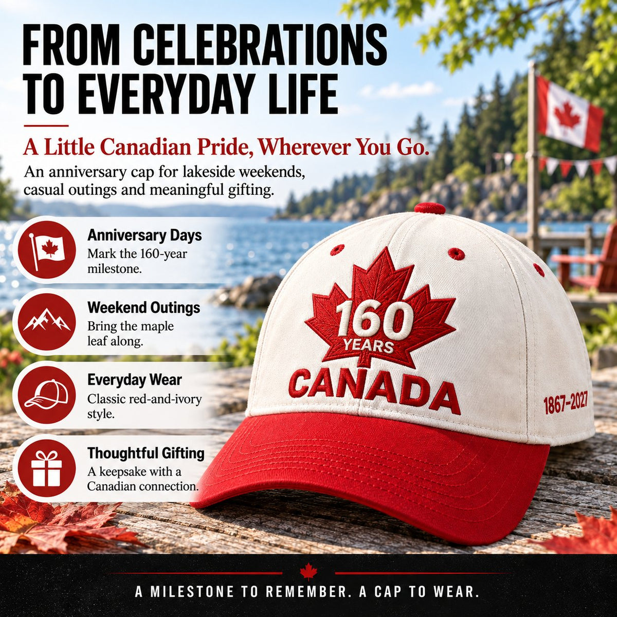 ⏳ Last Day 49% OFF – 🇨🇦 Official Canadian 160th Anniversary Embroidered Cap | 1867–2027 Maple Leaf Heritage Design – Gift Box Edition 🎁