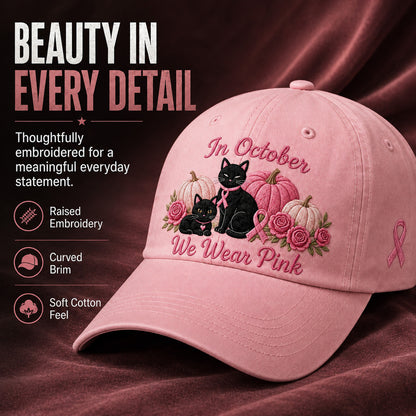 Women's 3D Embroidered Pink Ribbon Cat Hat – Breast Cancer Awareness Month Support, Strength & Hope Cap