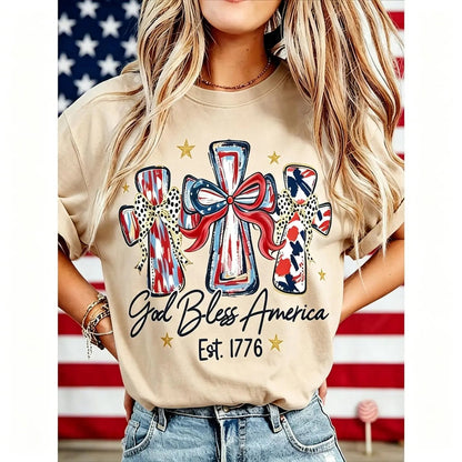 God Bless America Women Washed T-shirt Vintage 250 Years America Anniversary USA 250th Birthday Gift Shirt Memorial Independence Day 4th of July Men Women Cotton Tee Shirt