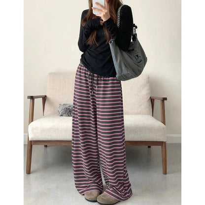 Womens Wide Leg Striped Barrel Pants Casual Loose Vintage Trousers with Pockets Oversized 2026
