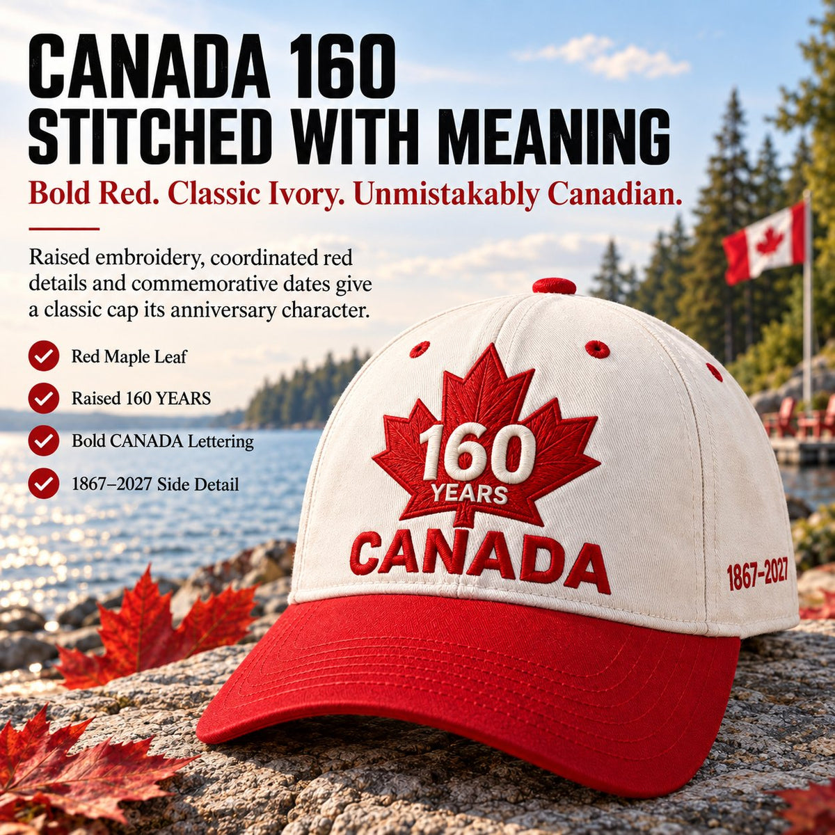 ⏳ Last Day 49% OFF – 🇨🇦 Official Canadian 160th Anniversary Embroidered Cap | 1867–2027 Maple Leaf Heritage Design – Gift Box Edition 🎁