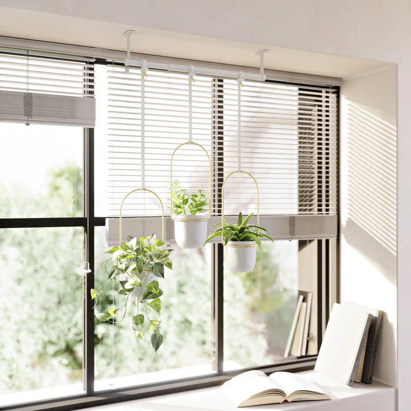 🌿Adjustable Hanging Window Planter Set – Metal Rod Plant Hanger with 3 Pots for Indoor & Outdoor Green Display