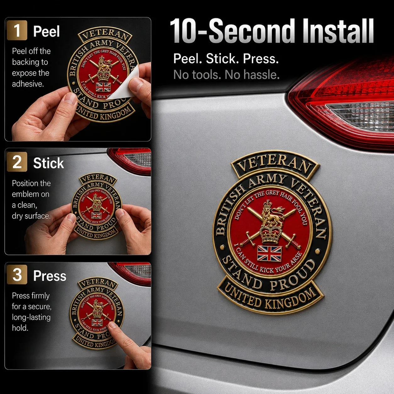 👑 British Army Veteran “Stand Proud” Tribute Metal Car Emblem