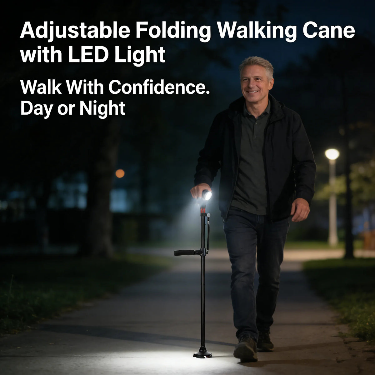 Adjustable smart folding cane with LED light 🦯💡