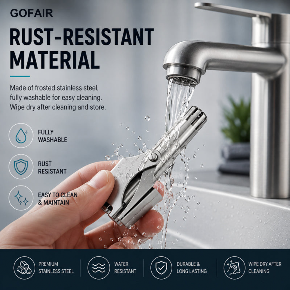 GOFAIR™ Manual Nose Hair Trimmer – Stainless Steel 360° Trimmer, Waterproof & No Battery Required