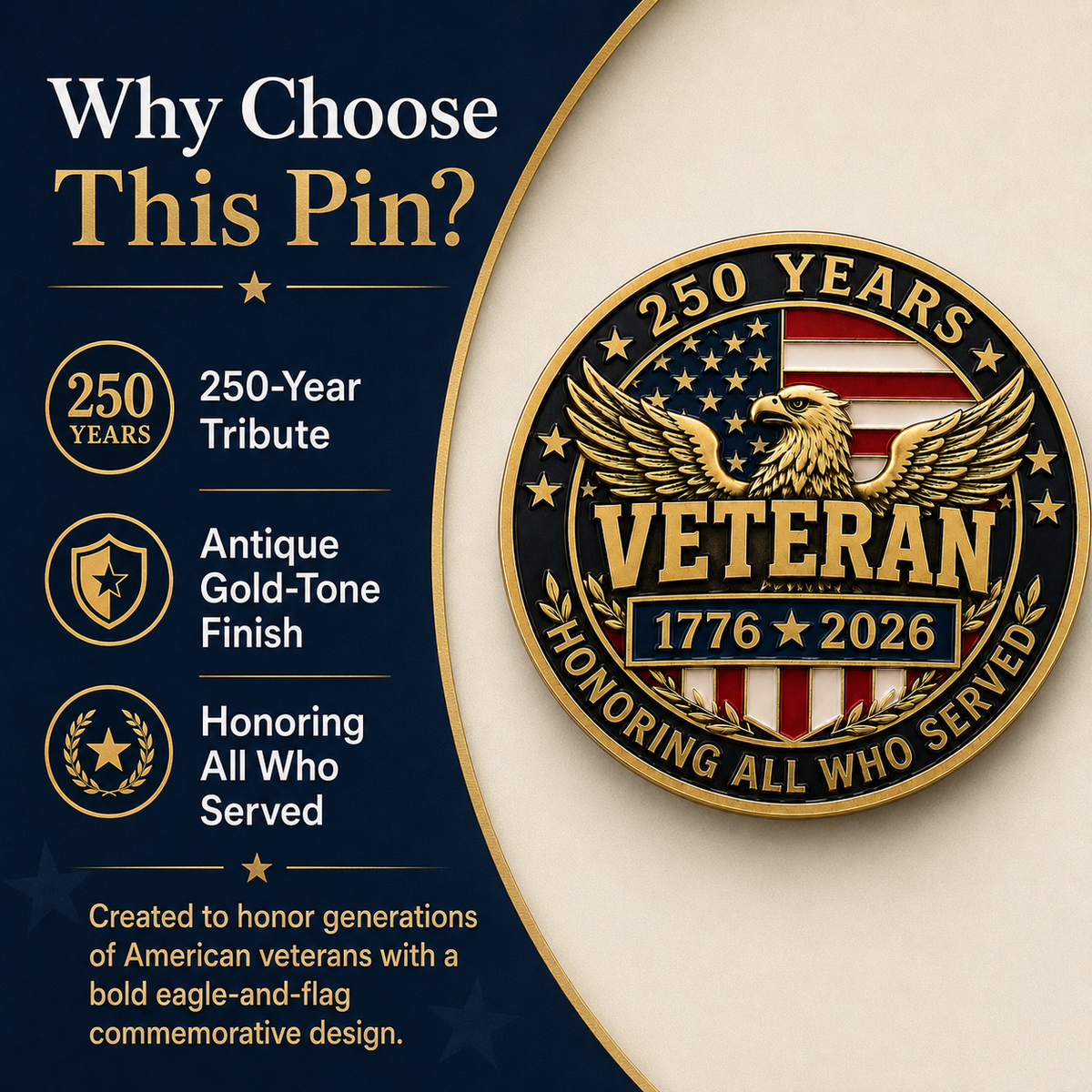Veterans Day Sale - Veteran 250th Anniversary 3D Honor Pin
