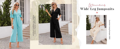 ⏰Hot Sale-Womens Short Sleeve Tie Knot Front Wide Leg Jumpsuits