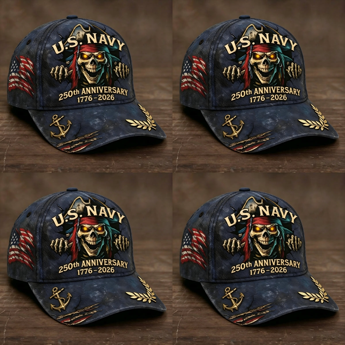 🔥 65K+ SOLD! ⚓ U.S. Navy 250th Anniversary Skull Cap – Bold Edition 🇺🇸