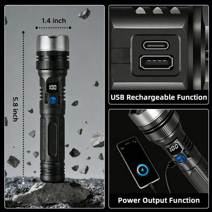 🔦 2-in-1 Flashlight + Power Bank💪 | Rechargeable Outdoor Emergency Camping Essential ⚡ | Black