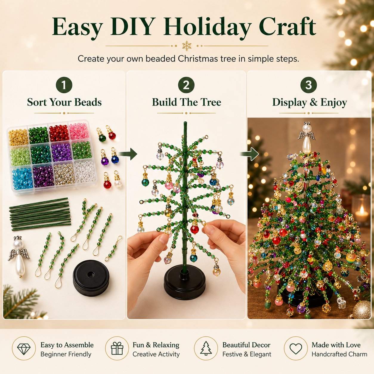 🔥🎁🎄✨ DIY Beaded Christmas Tree Kit – 🎅Create Your Own Sparkling Holiday Decoration