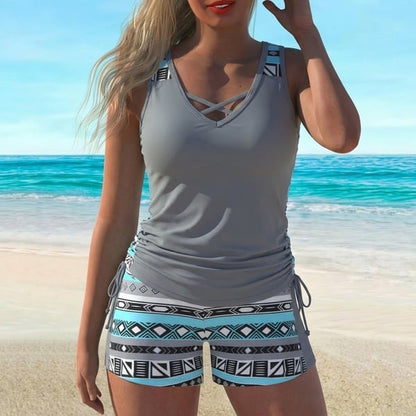 Women's Tummy Control Tankini Set with Built-In Bra – Flattering Boho Swimwear with Shorts🔥 Buy 2 Free Shipping