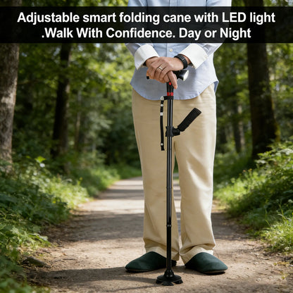 Adjustable smart folding cane with LED light 🦯💡
