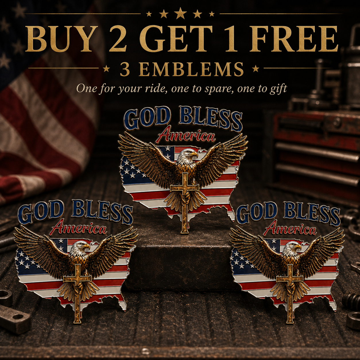 🇺🇸 God Bless America 1776–2026 Metal Car Emblem