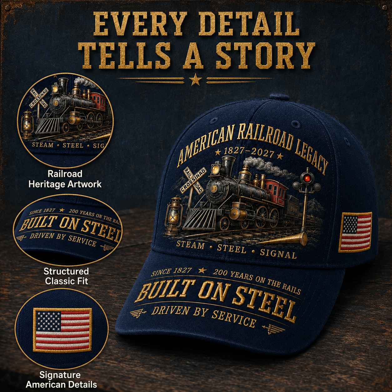 🔥2026 Hot Sale -🚂American Railroad Bicentennial Cap | 1827–2027
